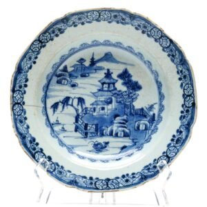 Chinese Porcelain Plate Blue White Landscape Qing Export Qianlong Period 18th C