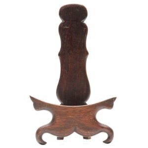 Chinese Carved Wood Stand for Plate Legged Ribbon Panel Ruyi Head Late Qing 19C