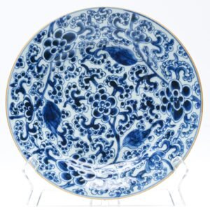 Chinese Porcelain Plate Cobalt Blue Peony Scroll Brown Rim Kangxi Period Qing 18