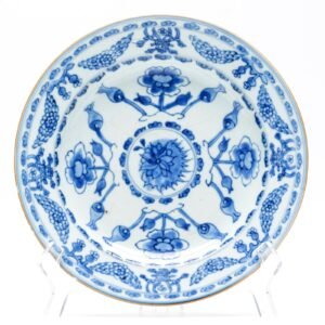 Chinese Porcelain Plate Blue White Poppy Bulb Peony Scrolls Kangxi Qing 18C