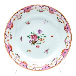 Chinese Porcelain Plate Famille Rose Gilt Puce European Border Qianlong Qing 18C