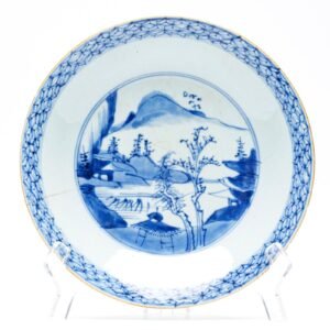 Chinese Porcelain Plate Landscape Blue White Daoist Literati Qianlong Qing 18C