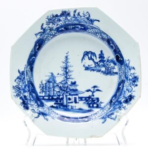 Chinese Porcelain Plate Cobalt Blue White Lotus Lake Landscape Kangxi Qing 18C