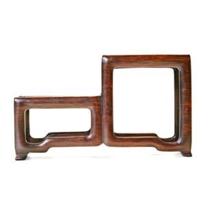 Chinese Wood Carved Stand Two Tier Platform Square Vase Display Qing Period 19C