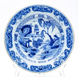 Chinese Porcelain Plate Flower Scroll Blue White Daoist Symbols Kangxi Qing 18C