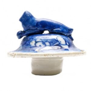 Chinese Porcelain Blue White Vase Cover Foo Lion Finial Prunus Scrolls Qing 19C