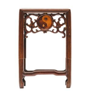 Chinese Wood Carved Stand Square Yin Yang Chilong Scroll Qing Period 19th C