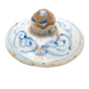 Chinese Vase Cover Porcelain Blue White Border Ruyi Head Symbols Double Line 20C