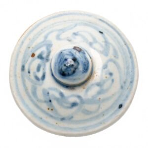 Chinese Vase Cover Porcelain Blue White Border Ruyi Head Symbols Double Line 20C