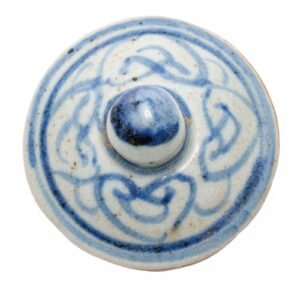 Chinese Vase Cover Porcelain Blue White Border Ruyi Head Symbols Double Line 20C