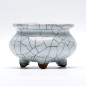 Chinese Porcelain Tripod Censer Guan Type Crackled Glaze Monochrome Late 20C