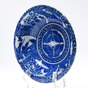 Japanese Porcelain Arita Marked Bowl Dish Blue White Cartouches Scenes Meiji 19C