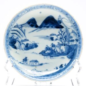 Chinese Porcelain Saucer Qianlong Blue White Literati Landscape Qing Dynasty 18C