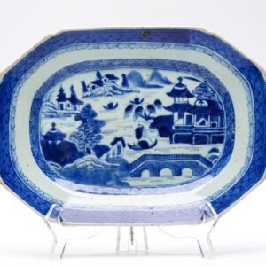 Chinese Porcelain Platter Blue White Literati Landscape Qing Dynasty 18/19th C