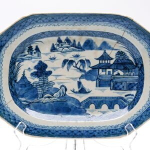 Chinese Porcelain Platter Blue White Literati Landscape Qing Dynasty 18/19th C