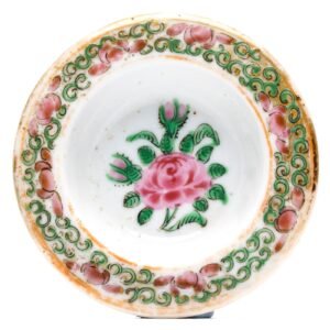 Chinese Teapot Cover Porcelain Canton Rose Gilt Peony Scrolls Late Qing 19th C