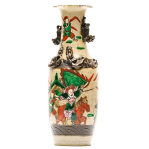 Chinese Vase Crackled Glazed Porcelain Famille Verte Warrior Foo Lion Qing 19C