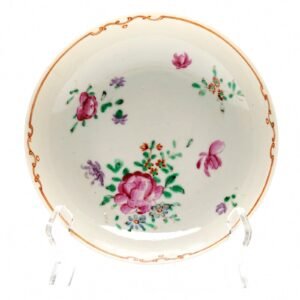 Chinese Porcelain Saucer Qianlong Famille Rose Red Gilt Flower Scroll Qing 18C