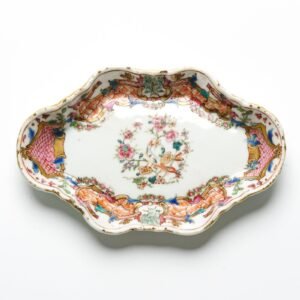 Chinese Porcelain Tea Stand Bird Flower Puce Famille Rose Gilt Qing Qianlong 18C