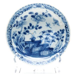 Chinese Ex Collectis Erik Hancock Porcelain Saucer Blue White Peony Qianlong 18C