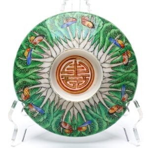 Chinese Gaiwan Cover Porcelain Famille Verte Butterfly Cabbage Gilt Shou Mark 20
