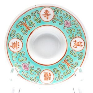Chinese Gaiwan Saucer Porcelain Turquoise Famille Rose Lotus Scroll Shou Mark 20