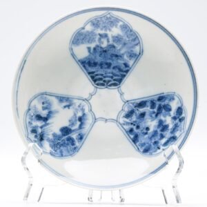Japanese Porcelain Arita Marked Saucer Blue White Cartouches Scenes Meiji 19C