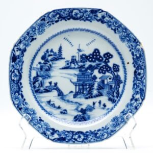 Chinese Porcelain Plate Blue White Landscape Pavillion Qianlong Export Qing 18C