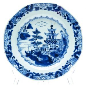 Chinese Porcelain Plate Blue White Landscape Pavillion Qianlong Export Qing 18C