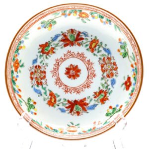 Chinese Kangxi Porcelain Saucer Famille Verte Iron Red Gilt Lotus Scroll Qing 18