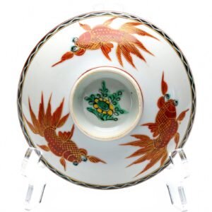 Chinese Gaiwan Cover Porcelain Famille Rose Gilt Goldfish Red Mark Hong Kong 20C