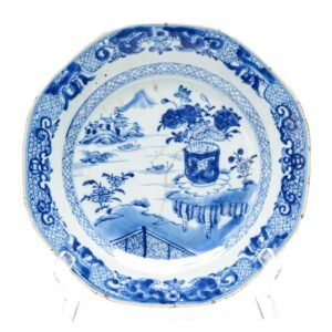 Chinese Plate Qianlong Blue White Porcelain Lotus Lake Village Qing Period 18C