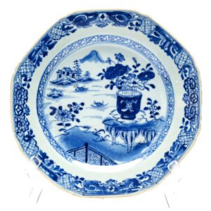 Chinese Plate Qianlong Blue White Porcelain Lotus Lake Village Qing Period 18C