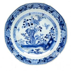 Chinese Porcelain Plate Blue White Peony Grasshopper Butterfly Qianlong Qing 18C