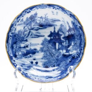 Chinese Porcelain Saucer Qianlong Blue White Pagoda Landscape Qing Dynasty 18C