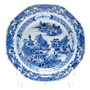 Chinese Porcelain Plate Blue White Landscape Qing Export Qianlong Period 18C