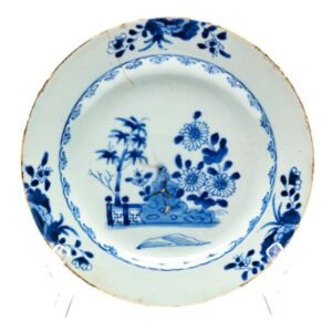 Chinese Porcelain Plate Blue White Peony Bamboo Marriage Symbol Qianlong 18C