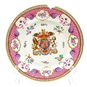 French Samson Chinese Porcelain Plate Armorial Coat Arm Famille Rose Gilt 19C