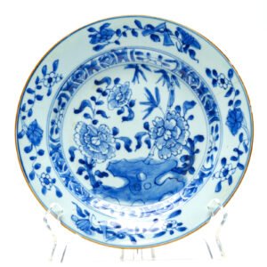 Chinese Porcelain Plate Blue White Peony Bamboo Marriage Symbol Qianlong 18C