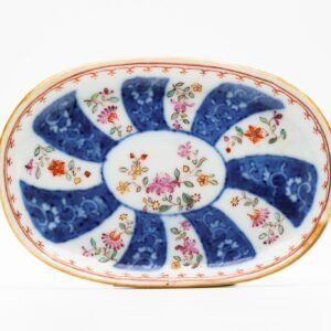 Chinese Qianlong Porcelain Tea Stand Famille Rose Blue Gilt Brown Rim Qing 18C