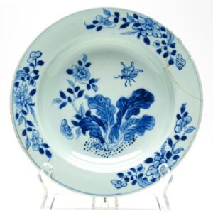 Chinese Porcelain Deep Plate Blue White Cabbage Leaf Butterfly Qianlong 18C