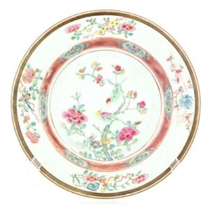 Chinese Porcelain Plate Famille Rose Brown Gilt Birds Yongzheng Qing Dynasty 18C