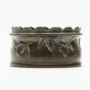Japanese Bronze Incense Burner Relief Cranes Waves Rim Rounded Meiji Period 19C