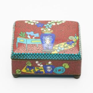 Chinese Cloisonne Box Cover Gilt Hundreds Antique Enamelled Turquoise Qing 19C