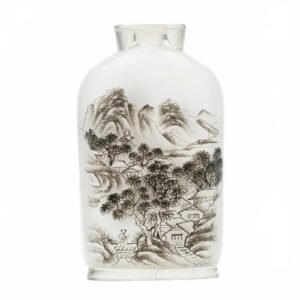 Chinese Snuff Bottle Landscape Black Mountains Peking Glass Translucent Late 20C