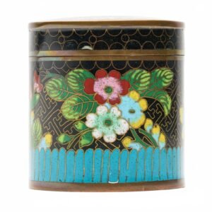 Chinese Cloisonne Tea Caddy Cover Gilt Peony Export Famille Rose Dish Qing 20C