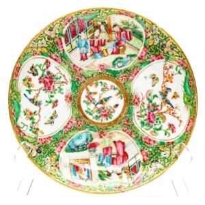 Chinese Porcelain Plate Gilt Canton Mandarin Rose Medallion Qing Court Scene 19C