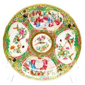 Chinese Porcelain Plate Gilt Canton Mandarin Rose Medallion Qing Court Scene 19C