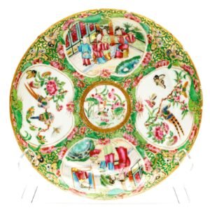 Chinese Porcelain Plate Gilt Canton Mandarin Rose Medallion Qing Court Scene 19C