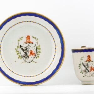Chinese Qianlong Porcelain Armorial Arm Cooper Imp Drew Cup Saucer Gilt Qing 18C